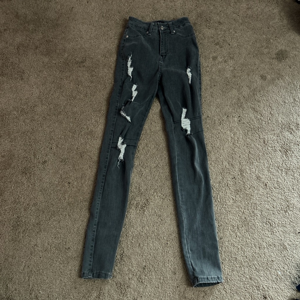 Distressed ash washed grey jeans